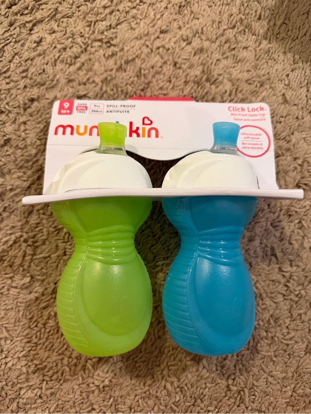 Munchkin Spill-Proof Sippy Cup Duo - Lime Green & Aqua Blue